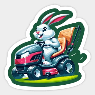 Easter Bunny Mowing the Lawn. Sticker